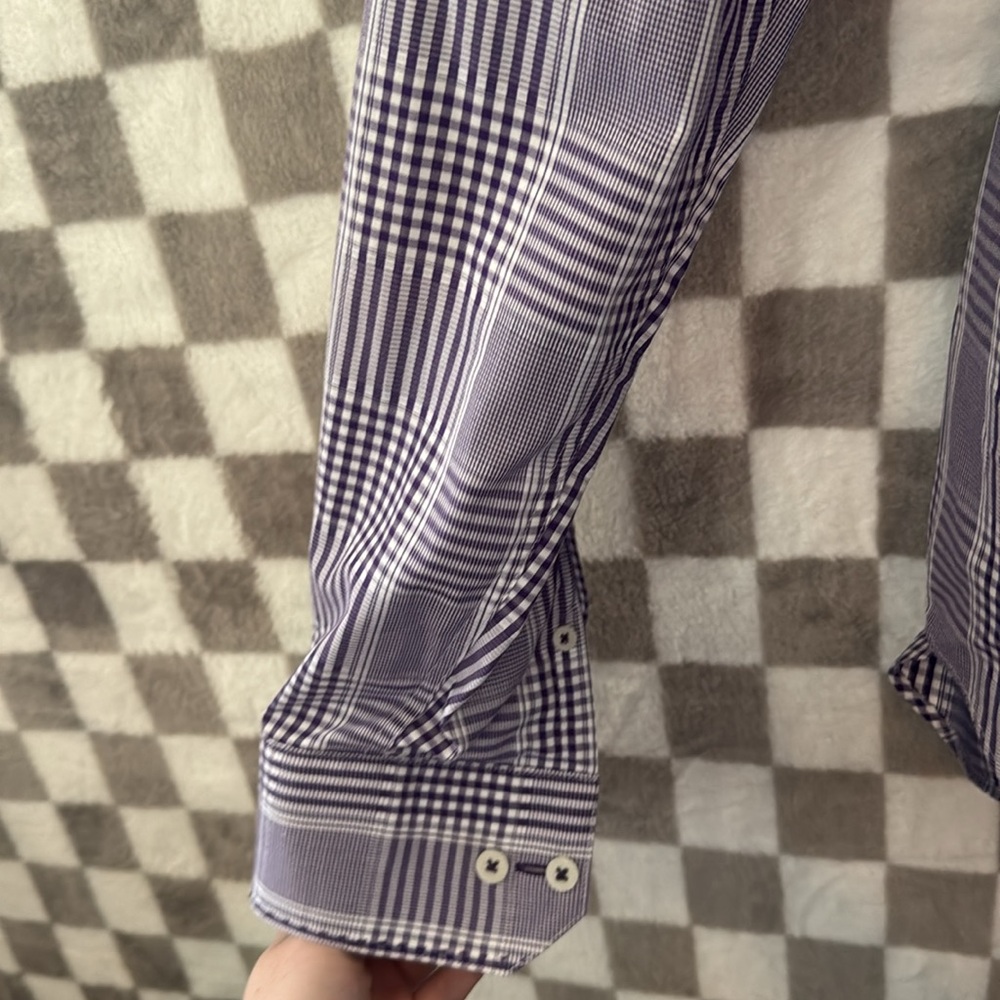 Bugatchi Uomo Purple & White  Plaid Button-Up Shirt 100% Cotton Size M/Medium - Picture 4 of 7